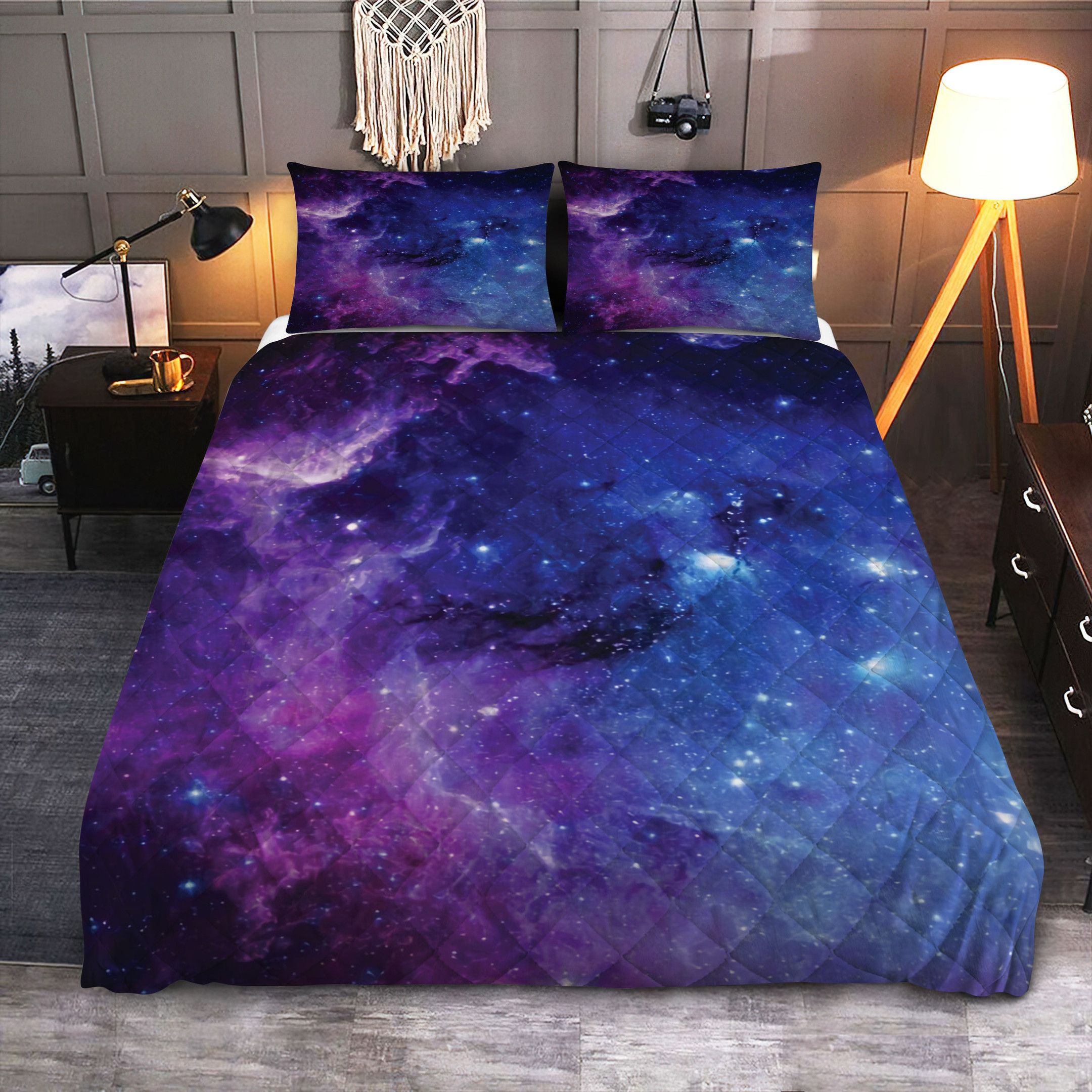 Purple Galaxy Space Blue Starfield Quilt Bedding Set