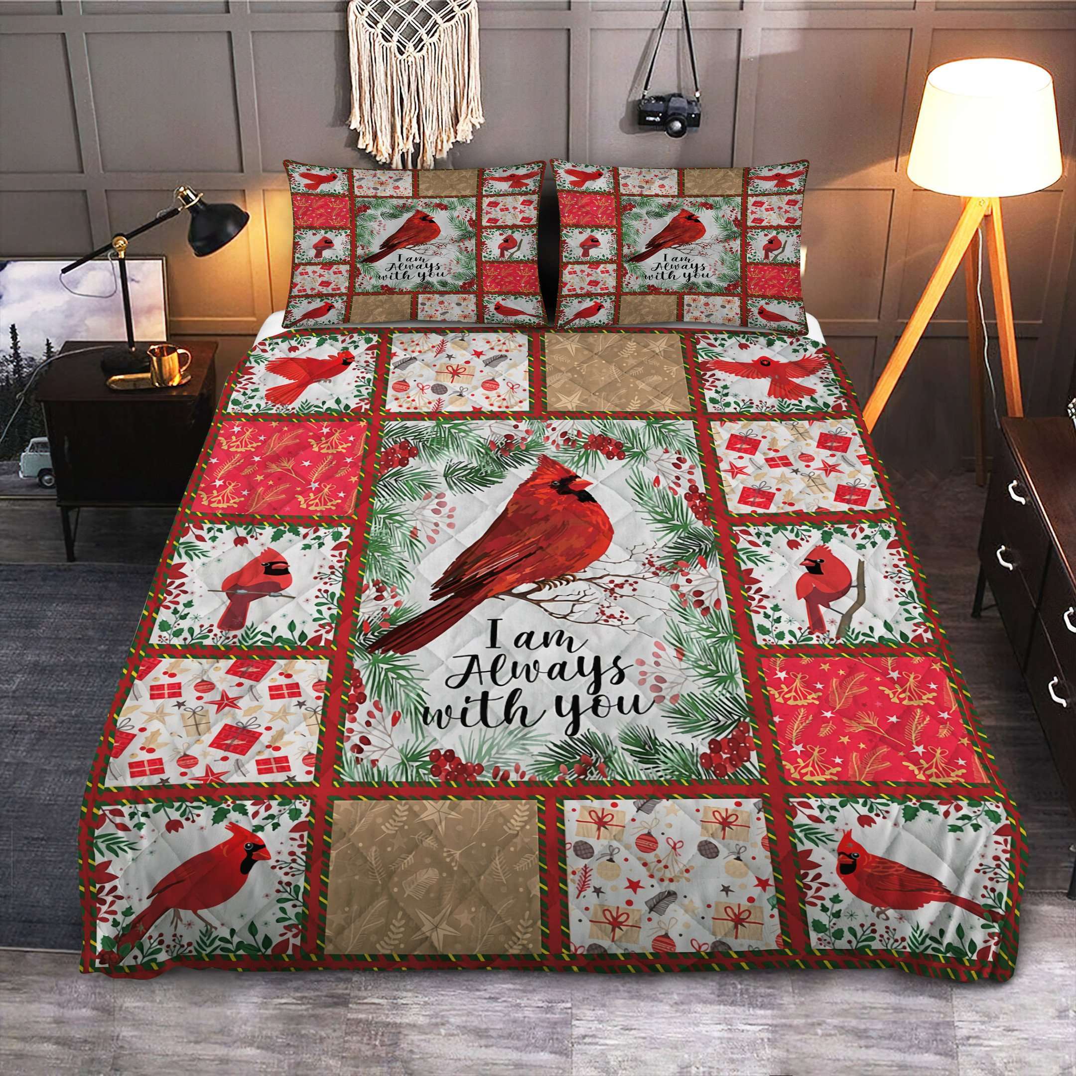 Cardinal Bird Quilt Bedding Set