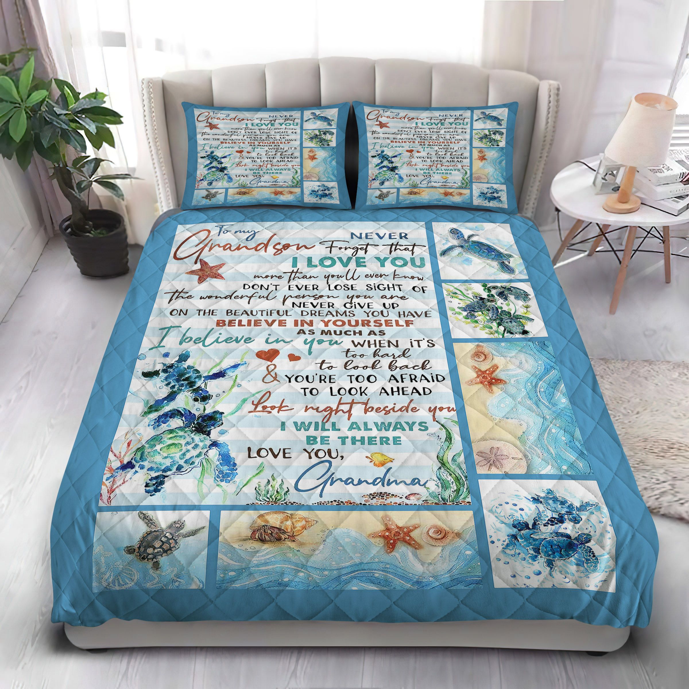 Turtle To My Grandson Will Always Be There Love Grandma Quilt Bedding Set