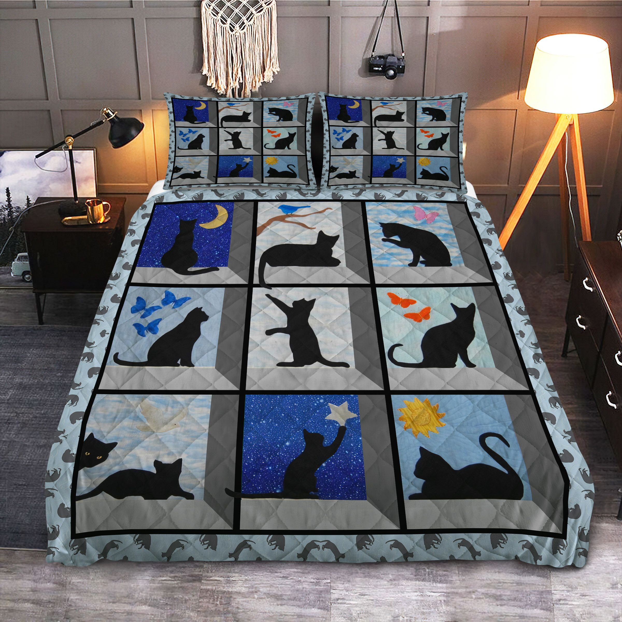 Black Cat Quilt Bedding Set