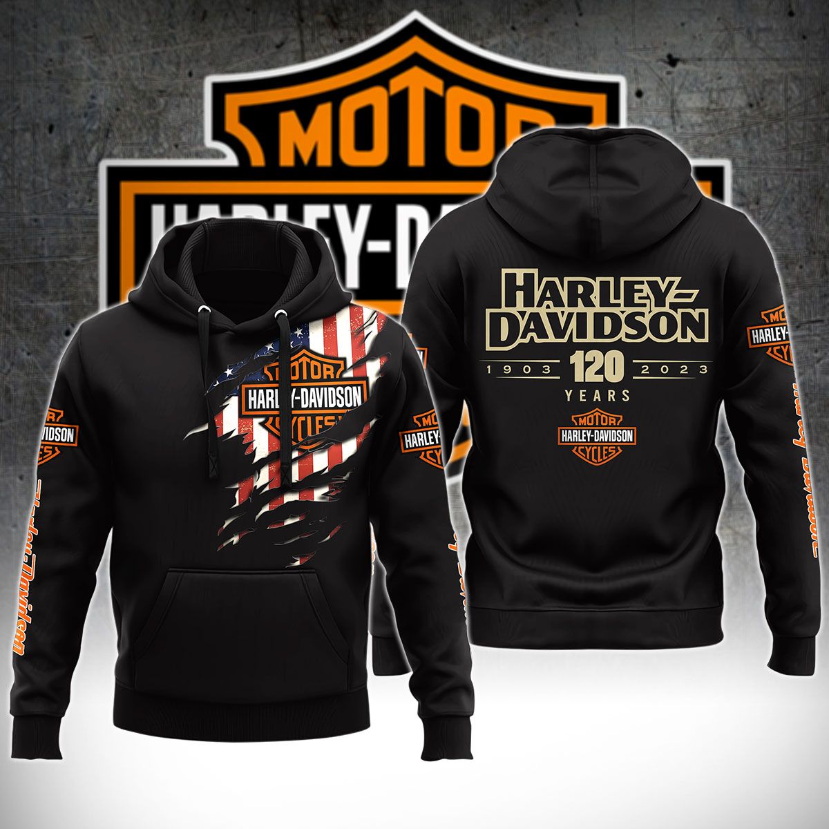 [Limited Edition] 120th Anniversary Harley-Davidson AOP Hoodie, Zip ...