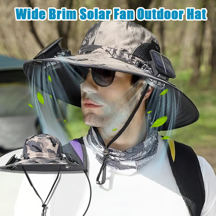 🔥Last Day 49% OFF - Wide Brim Solar Fan Outdoor Fishing Hat-Solar & USB Charging