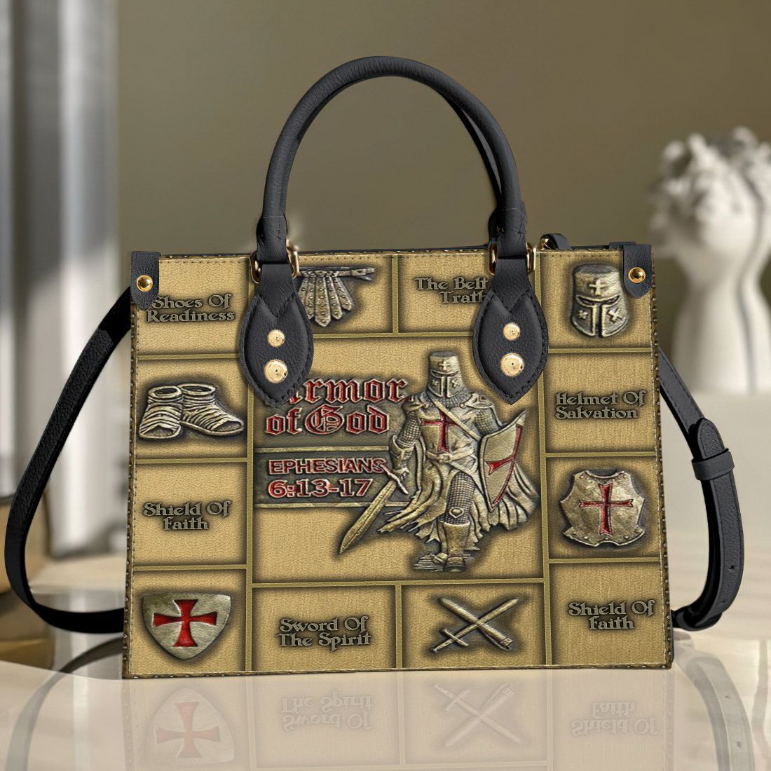 Armor Of God Knight Leather Bag Handbag | Tote Bag | Leather Tote For Women