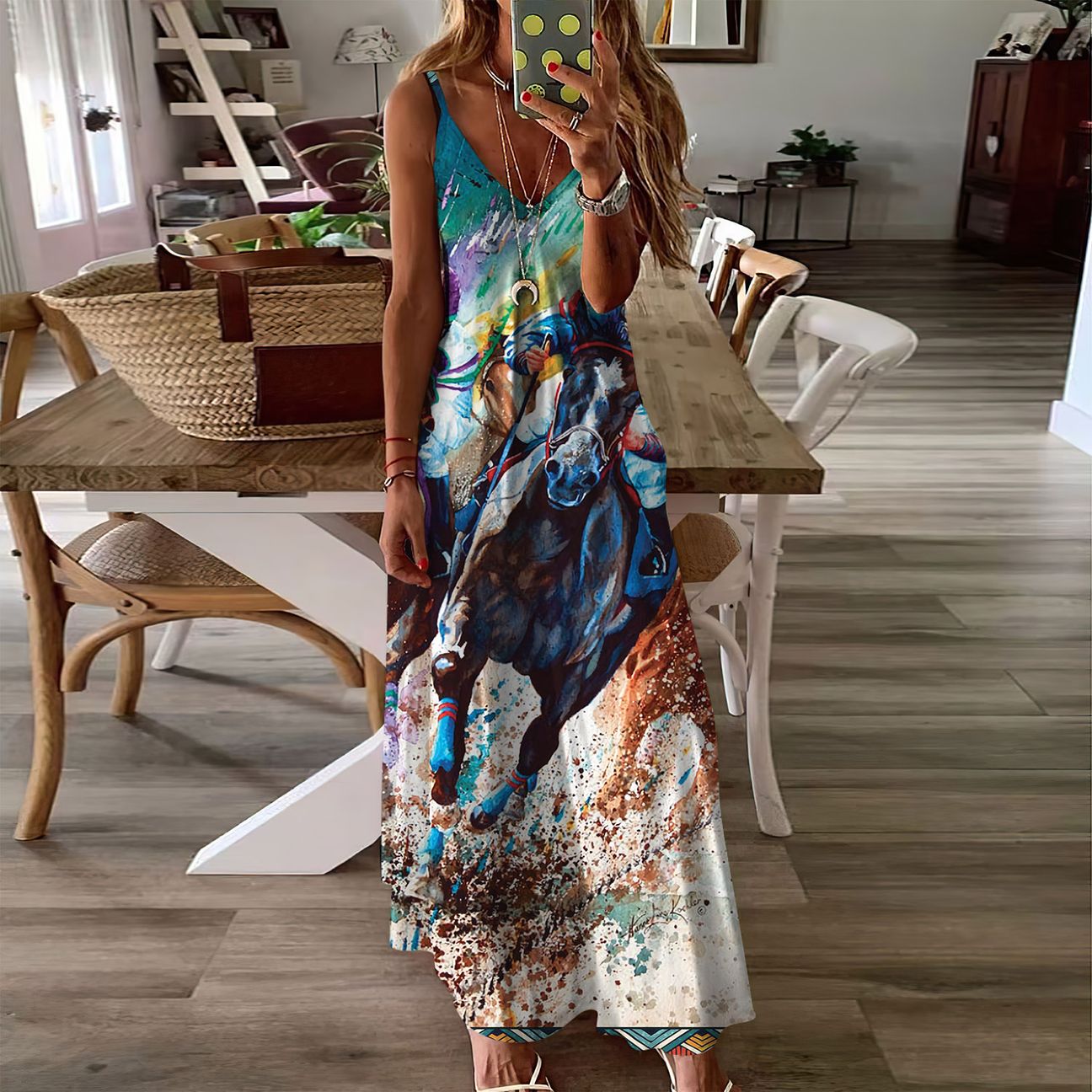 Jammyjob Horse Racing Sleeveless Maxi Dress | Women Summer Dress | Sundress