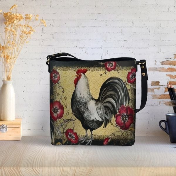 Womens Leather Tote Shoulder Bags Handbags with Unique Rooster 