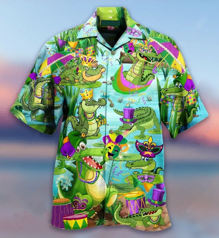 Alligators Funny Mardi Gras Button Up Shirt|Hawaiian Shirt|Casual ...