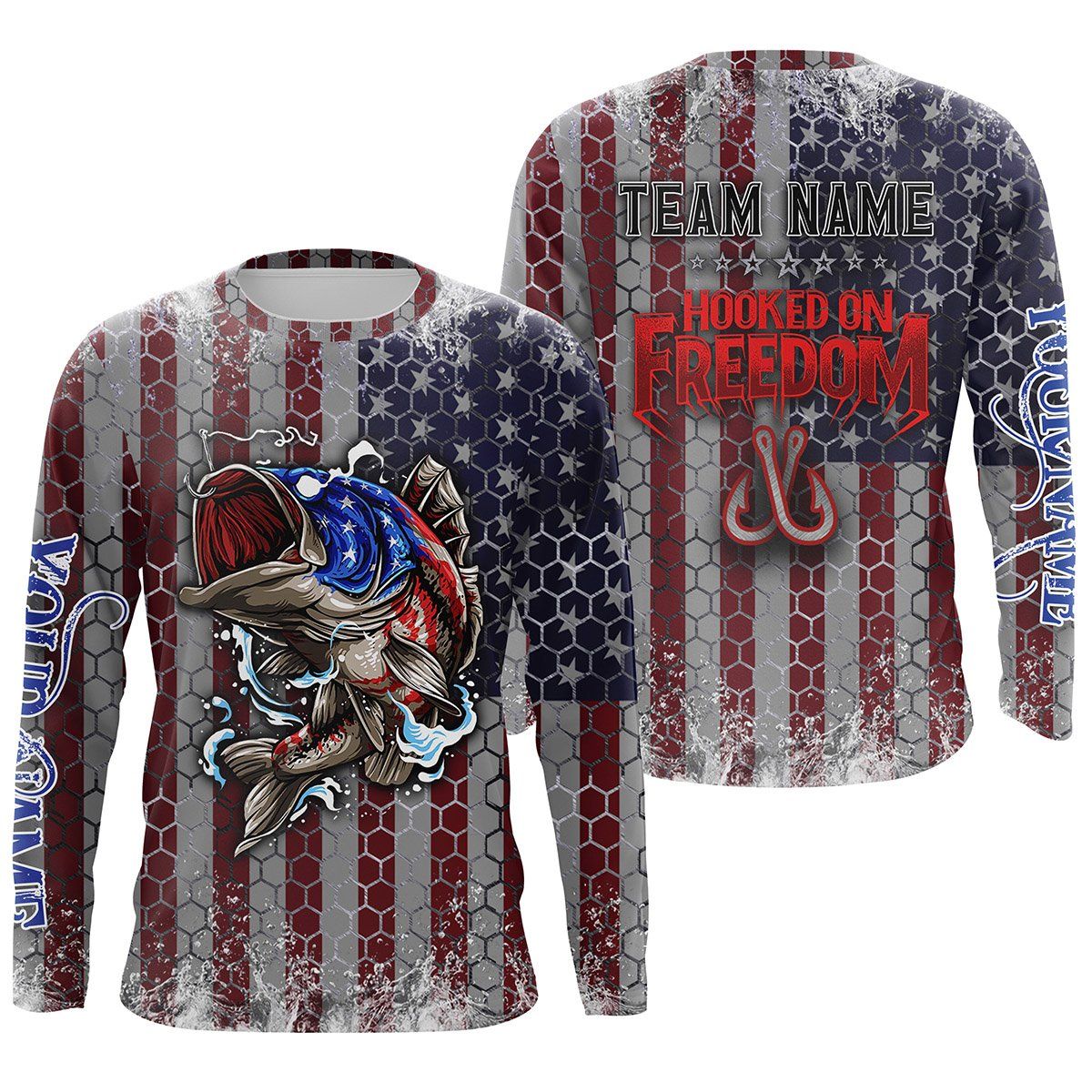 Bass Fishing American Flag Long Sleeve Fishing Shirts For Fishing Team, Patriotic  Fishing Gifts UV Shirts - IPHW713